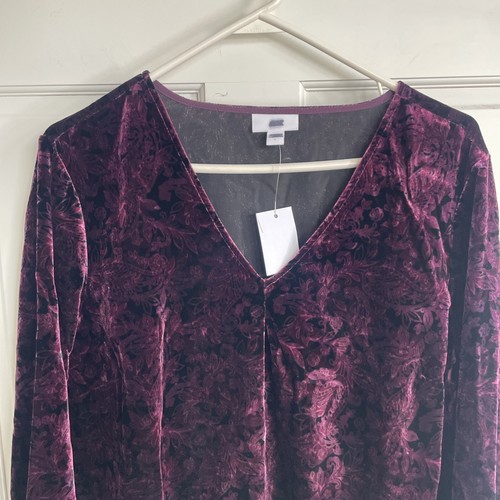NWT J Jill Women's Dark Floral Velvet Top Size L Paisley Whimsigoth Witchy NEW - Picture 2 of 9