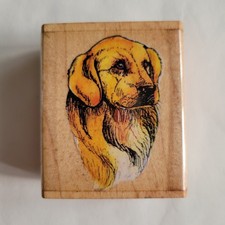 Vintage 1992 Rubber Stamp Ching Golden Retriever Dog Head F773 Mounted