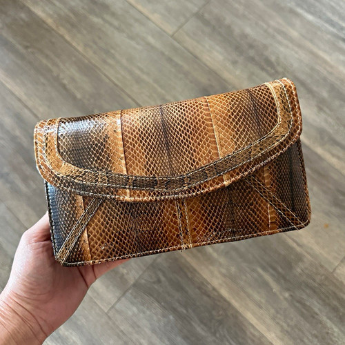 Vintage Genuine Snakeskin Patchwork Clutch / Shoulder Bag