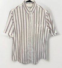 VTG 80s Sears Roebuck Stripe Shirt Mens L 16 White Red Striped Short Sleeve USA