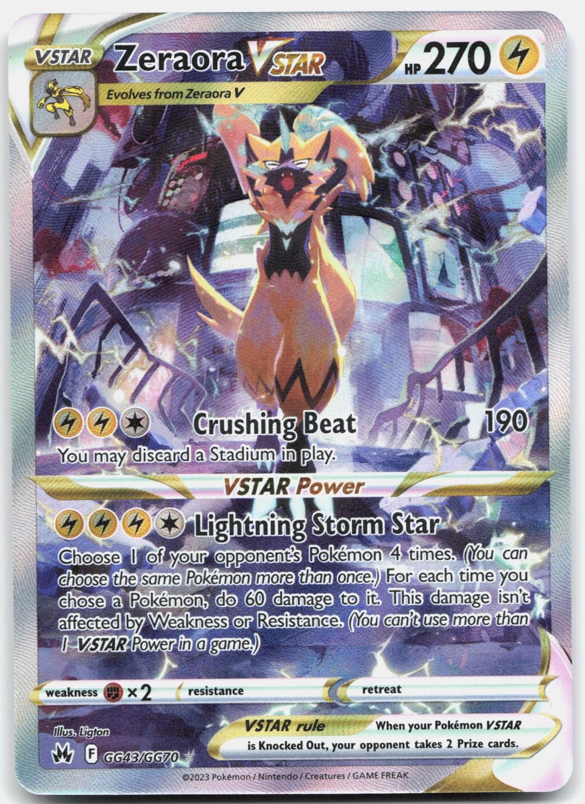 Pokemon Zeraora VSTAR GG43/GG70 Holo Crown Zenith Galarian Gallery Pokemon NM