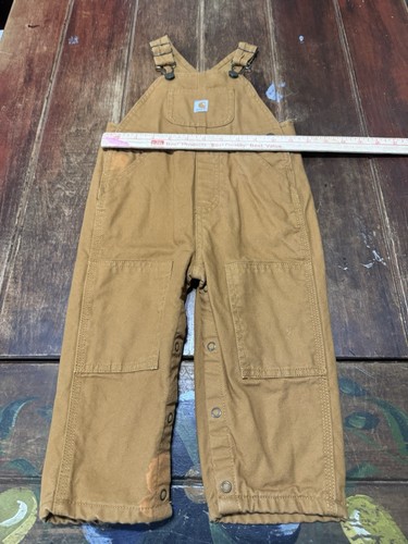 Vintage Carhartt Flannel Lined Bib Overalls Baby Size 18M Brown Double Knee Farm - Picture 7 of 12