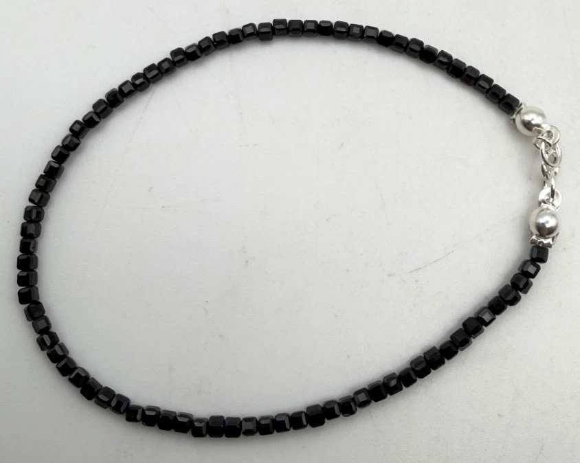 Spinello nero sfaccettato rondelle braccialetto nero braccialetto regolabile regalo per lei, braccialetto spinello e Argento, colore: Nero , cod. BS_01