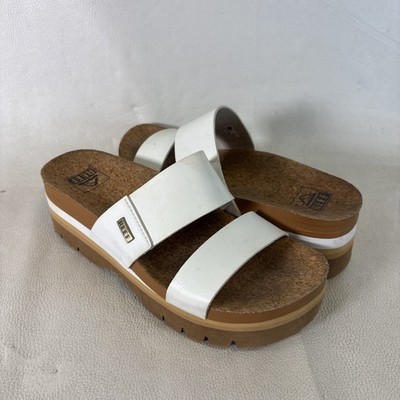 Reef Cushion Vista Hi Platform Sandals Women's Sz 7 Cork Footbed Faux Leather