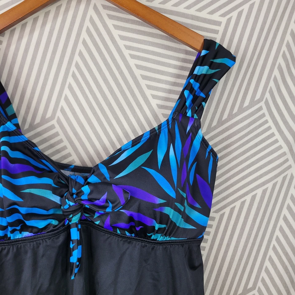 Vintage 90s Swim Suit Dress Plus Size 18W 18 Teal Blue Black Wirefree Bra - Image 3 of 4