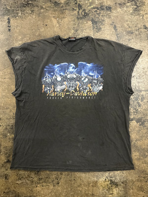 VINTAGE HARLEY DAVIDSON CUT OFF T SHIRT LIGHTNING PROVEN PERFORMANCE MENS XXL