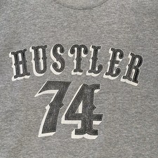 VTG Y2K Hustler Hardcore Since 74 Collegiate Flocked T-Shirt Mens Large Gray