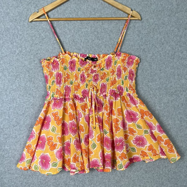 Sportsgirl Cami Top Womens 18 Floral Multicoloured Flowers Shirred Cotton Summer
