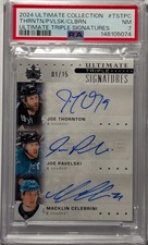 2024-25 ULTIMATE MACKLIN CELEBRINI JOE THORNTON PAVELSKI ROOKIE AUTO 1/15 PSA 7