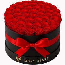 50 Preserved Roses, Forever Flowers for Delivery in Designer Round-Shaped Box...