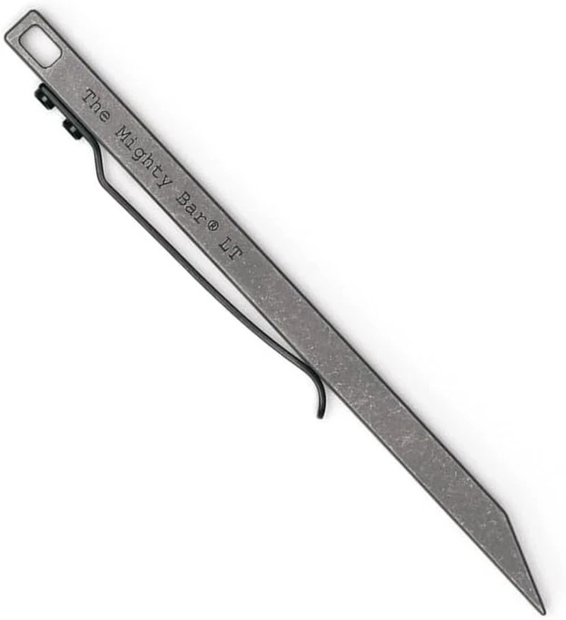 The Mighty Bar LT Long Titanium Edition Pry Bar Tool Stainless Steel Pocket Clip