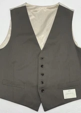 NWT Perry Ellis Portfolio Military Brown-Gray/Taupe Pinstripe Waistcoat/Vest 46S