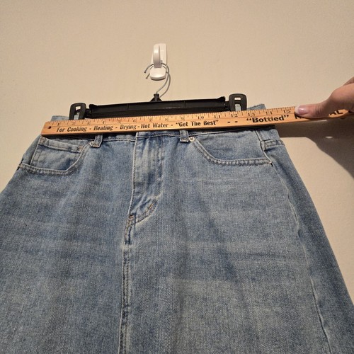 Forever 21 Denim Long Jean Skirt Womens MED Front Slit Western Festival Hippie - Picture 5 of 9