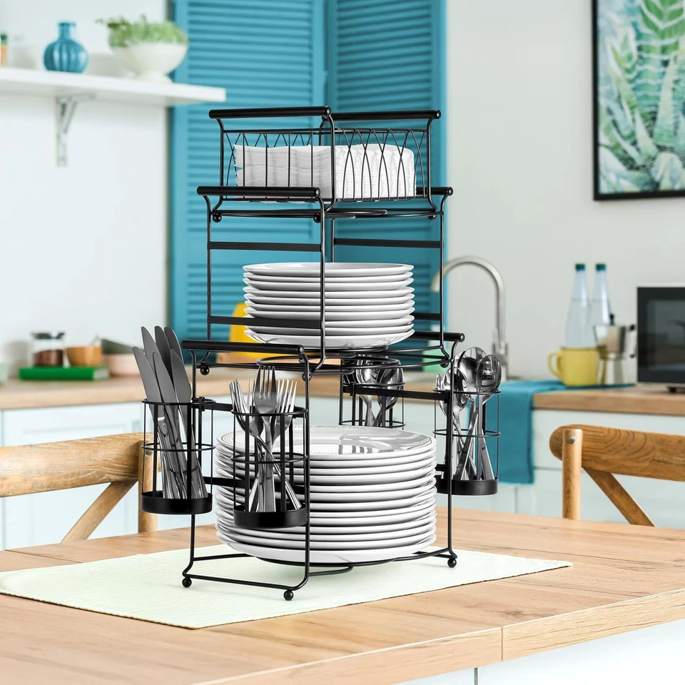 Sorbus® Buffet Caddy — Juego apilable de 7 piezas incluye plato, 3 niveles, negro Foto 4 de 4