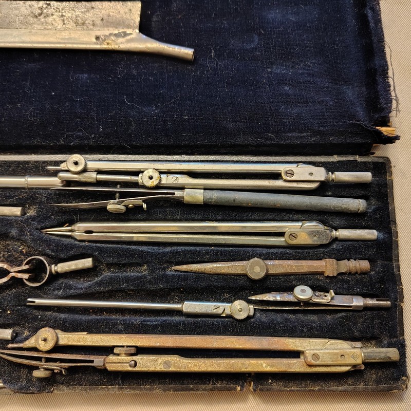 vintage drafting set wood case