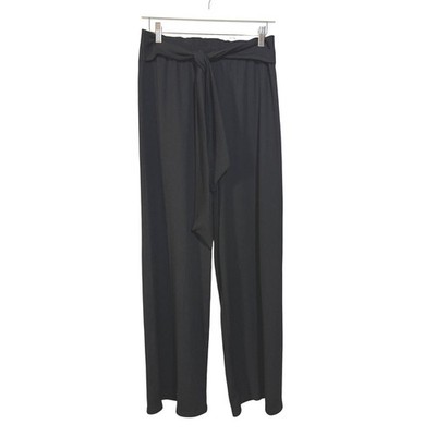 GB Fashion London Wide Leg Pants Womens Medium Black Plisse High Waist Tie Belt