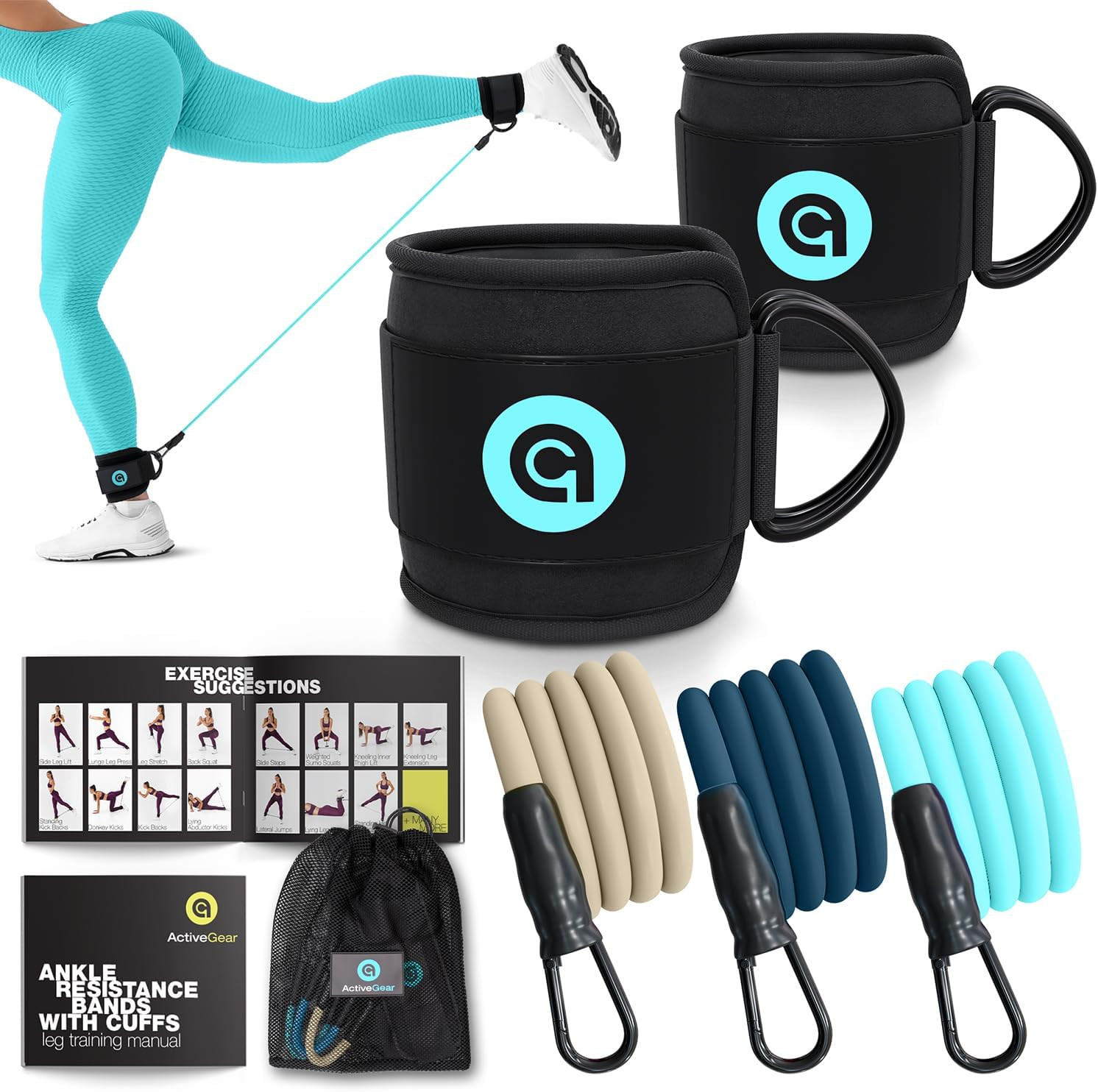 Bandas de resistencia al tobillo con puños - Ideal para glúteos, piernas y entrenamientos centrales, patada