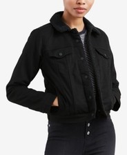 Levi's Sherpa Trucker Jacket Women's M Black Solid Long Sleeve Button Closure
