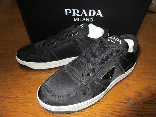 Prada RE Nylon Triangle Logo Plate Sneakers in Size 36.5