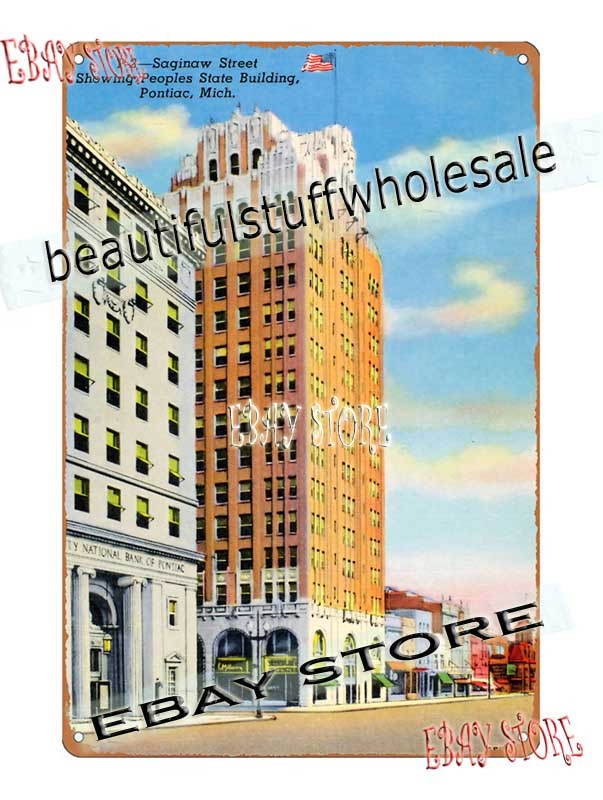 Tin Sign 1941 Pontiac Michigan Saginaw Street Downtown home interior accessories