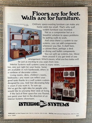 Interior Systems Wall Entertainment Center Modular MCM 1969 Vintage Print Ad