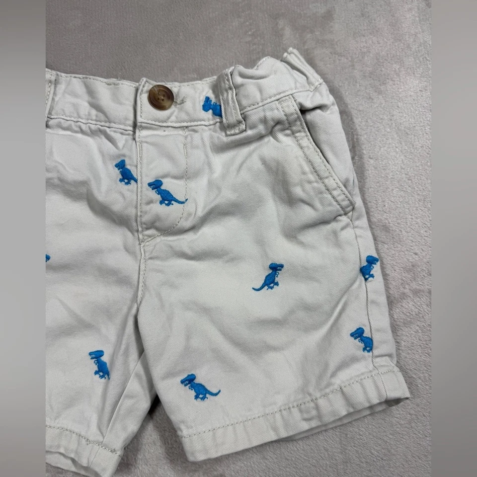 Шорты-чино Children's Place синие с вышивкой T-Rex Dinosaur кремовые размер 18-24 M - Изображение 3 из 4
