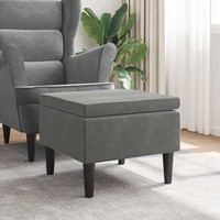 Hocker Mit Holzbeinen Dunkelgrau Samt