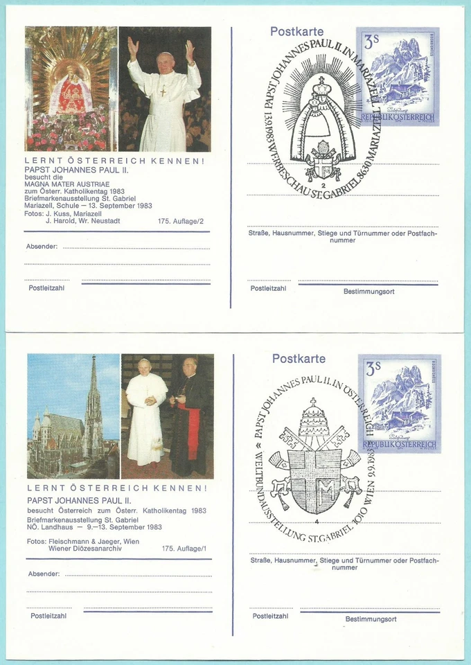 Österreich 2x Postkarte 1983 SSt. Papst Johannes Paul II (19_6) - Bild 1 von 1