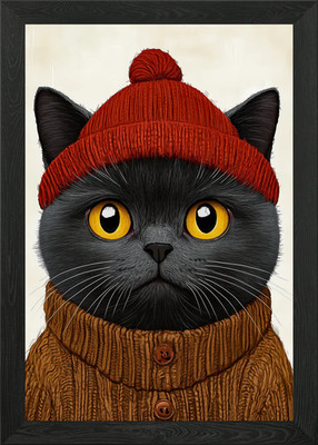 Katze im Winter Outfit Gerahmtes Wandbild Poster Leinwanddruck Bild