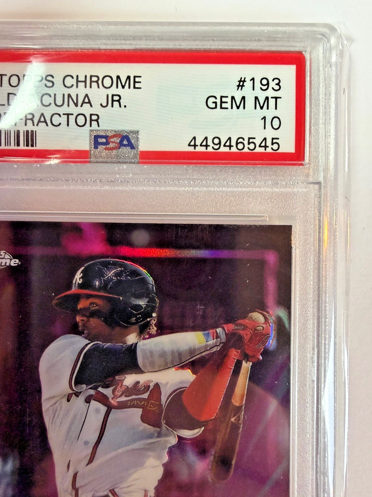 2018 TOPPS CHROME PINK REFRACTOR #193 RONALD ACUNA JR. ROOKIE RC PSA 10 view 4
