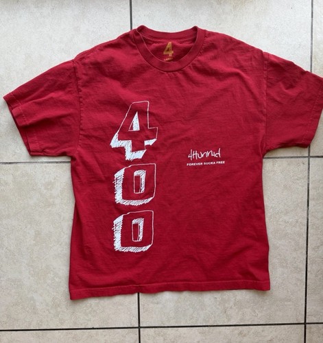 4Hunnid 400 Men’s L Red Crew Neck Short Sleeve Graphic Print Logo T-Shirt