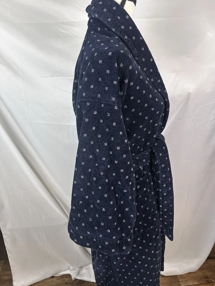 Bata larga de felpa con cuello y cinturón azul marino talla única regular bordada Nautica para hombre Foto 3 de 4