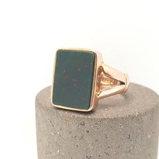 Antique 9ct Rose Gold Bloodstone Signet Ring Large Big Rectangular Cut 1915