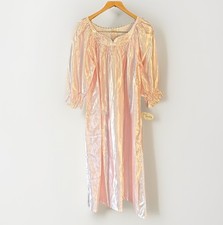 Vtg ILISE STEVENS Shiny Satin Nightgown Blush Pink Lace Granny Core Cottage S