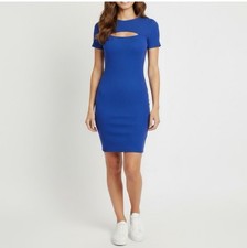 NWT Guess Cut Out Front Ribbed Bodycon Dress Blue MEDIUM Womens