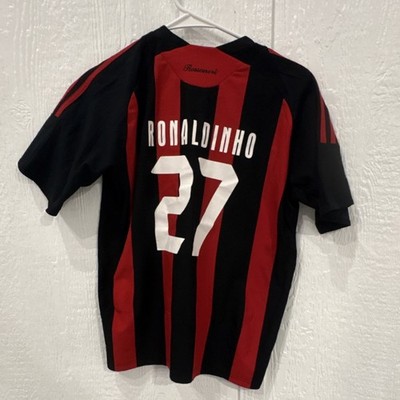 adidas AC Milan Ronaldinho #27 Soccer Jersey Black Red Size Kids L