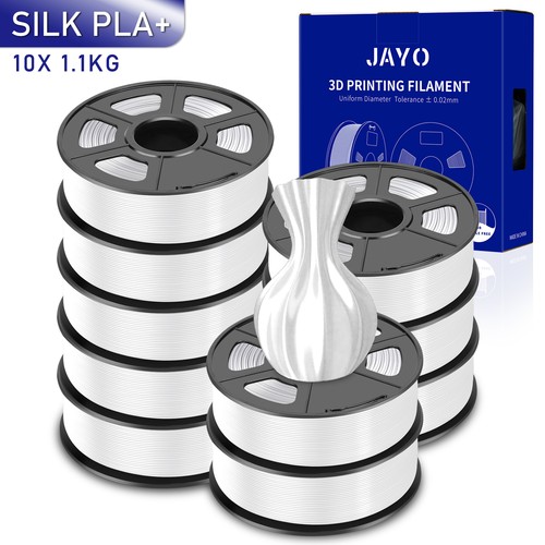 JAYO 10*1.1KG SILK PLA+ White 1.75mm 3D Filament Metallic Shiny Good Adhesion