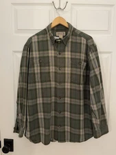 Duluth Trading Co. 100% Cotton Mens L Plaid Casual Workwear Shirt Green Blue Mix