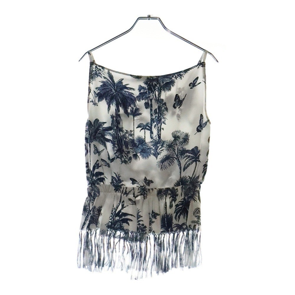 トップス　キャミソール　Dior DIOR Resort All-Over Print Silk Fringe Sleeveless Camisole Top 36