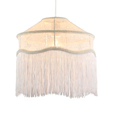 Chic White Lace Fabric Victorian Style Pendant Light Shade with Trims by Happ...