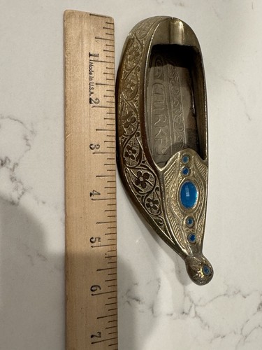 Brass Shoe Slipper Turkish Etched Ashtray Incense Holder - Picture 7 of 8