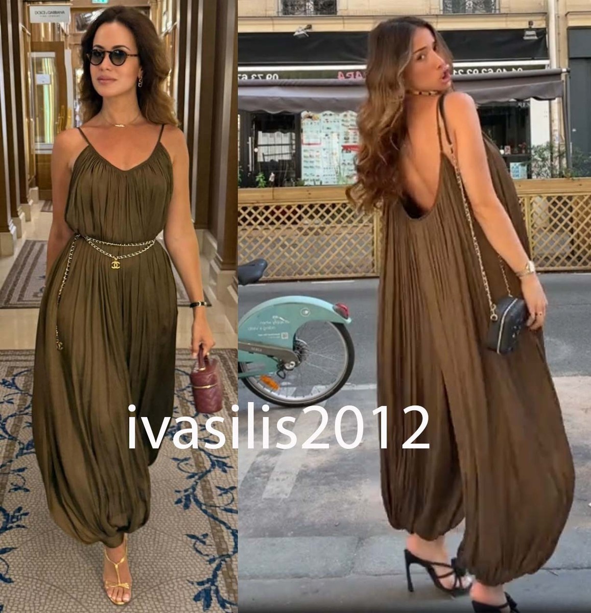 ZARA WOMAN SS25 PUFF.HEM ZW COLL. PLEATED JUMPSUIT TOBACCO