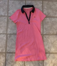 Tommy Hilfiger Women’s Pink Knit Polo Dress with Polka Dot Collar Size Medium
