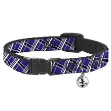 Cat Collar Breakaway with Bell Houndstooth Gray/Purple/White NARROW Fits 8.5-12"