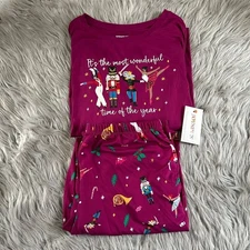 Joyspun Nutcracker Two Piece Pajama Set Women Size Medium Purple Pajamas Pockets