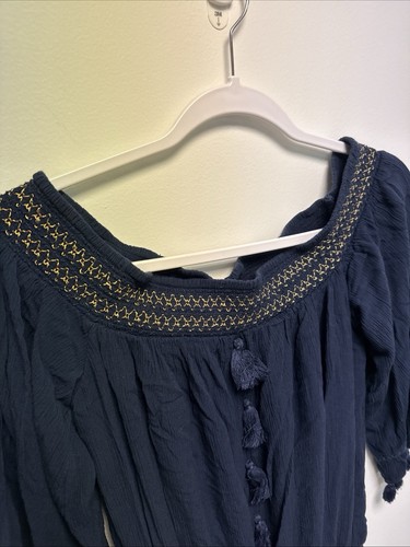 Lilly Pulitzer Joelle Off The Shoulder Tunic Dress Navy Blue Smocked Women’s XS - Picture 5 of 11