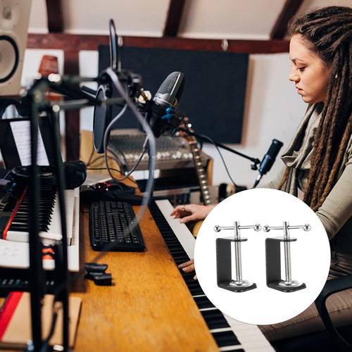 2 Pcs Metal Base I-clip Desk Bracket Clamp Office Adjustable Shaped