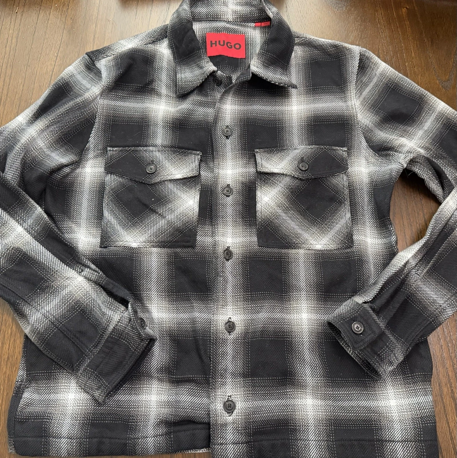Hugo Bos HUGO LS Plaid Oversized Utility Pocket Shirt Jacket Black Shacket Small