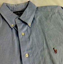 Polo Ralph Lauren Classic Fit Long Sleeve Cotton Shirt Blue 16 1/2 L EUC