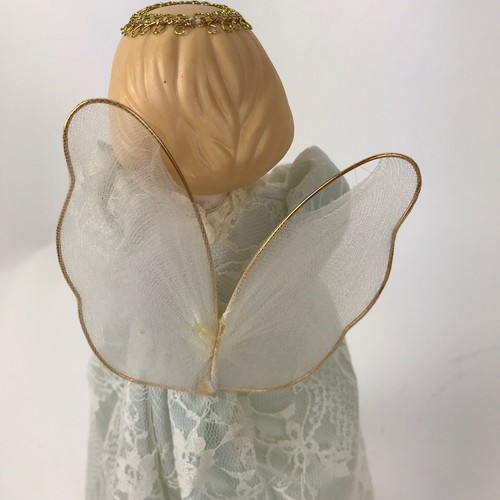 Vintage Angel Porcelain Head Christmas Tree Topper Lace Gown 10" Taiwan - Picture 4 of 7